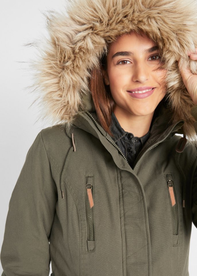 Winterparka mit Fellimitat-Kapuze