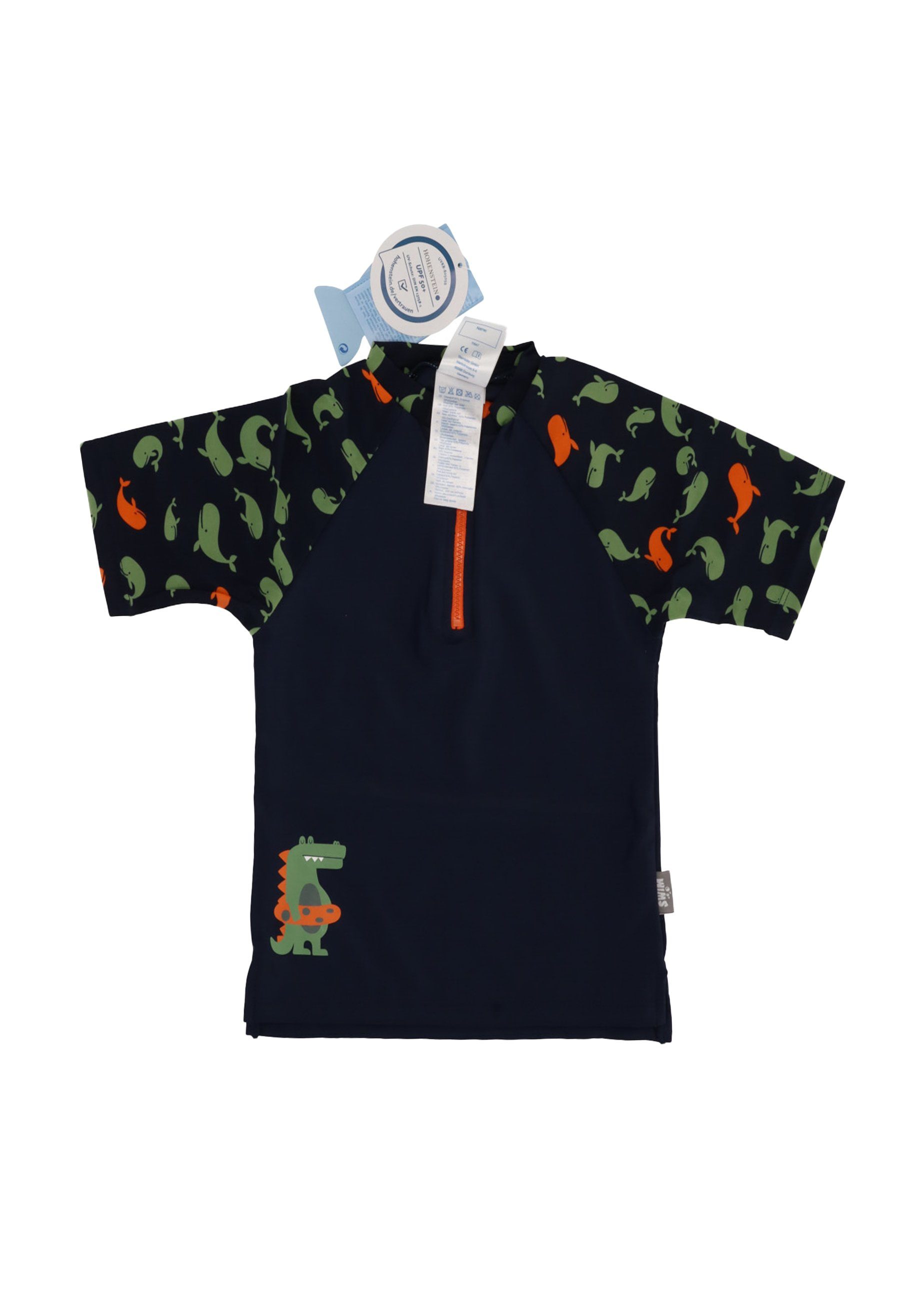 Sterntaler® Badeanzug Kurzarm-Schwimmshirt Wale + Krokodil Schwimmshirt Kinder - Kurzarm Schwimm Shirt in Marine mit Motiv Wale - Badeshirt Baby mit Frontzipper, Kinnschutz und UV-Schutz 50+ Kinder Schwimm T-Shirt