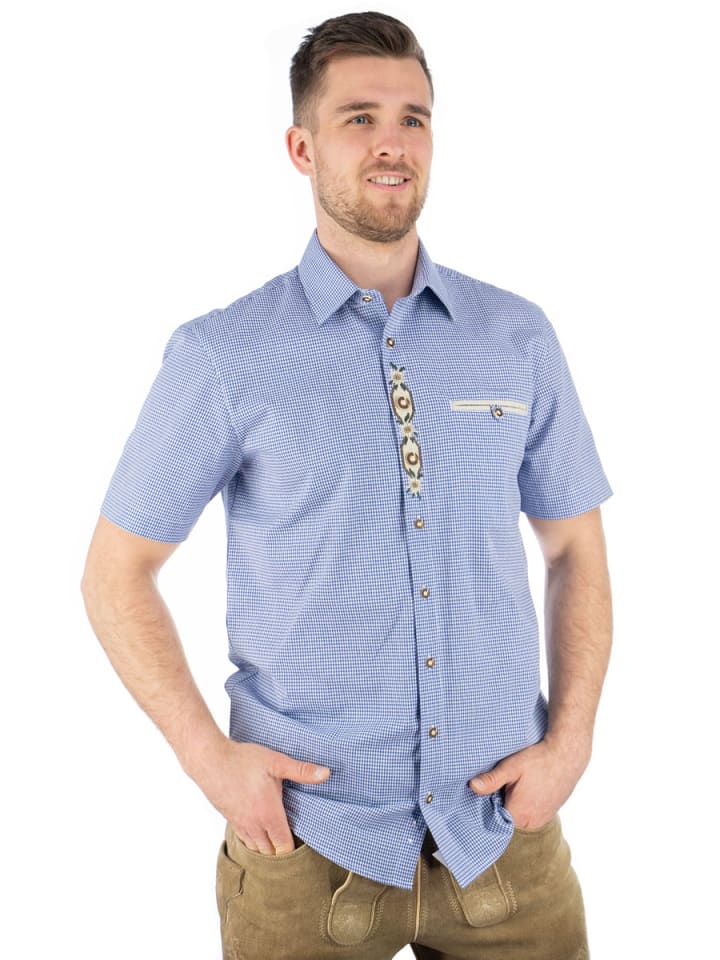 OS-Trachten Trachtenhemd Weonys in mittelblau günstig kaufen