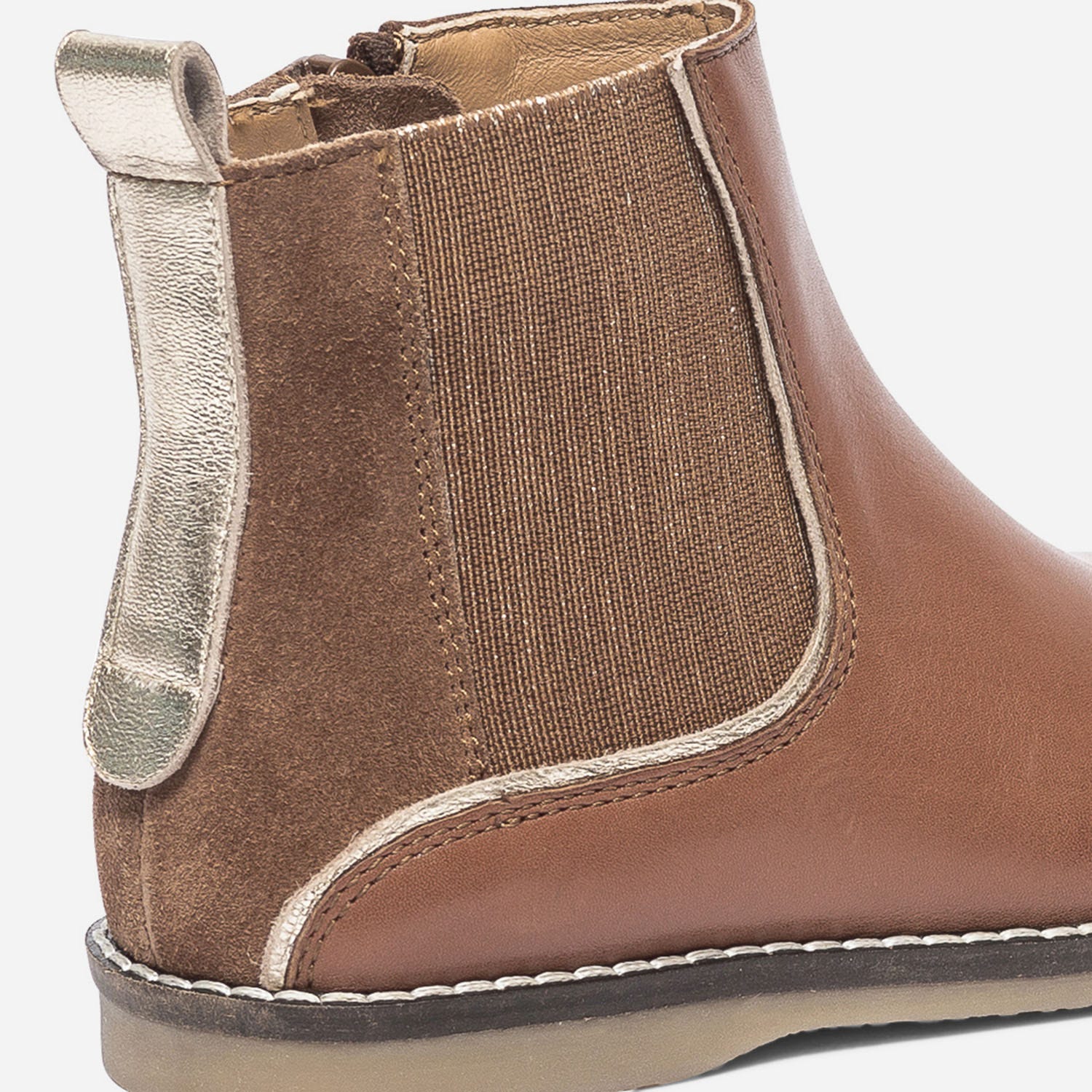 Chelsea boots camel et or en cuir
