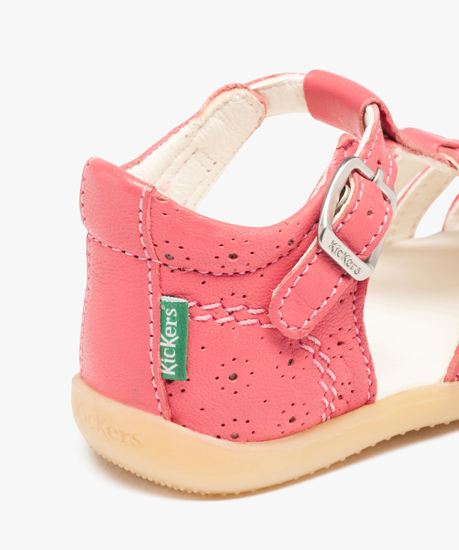Sandales bébé fille en cuir uni avec brides à boucle - Ki... rose | GEMO