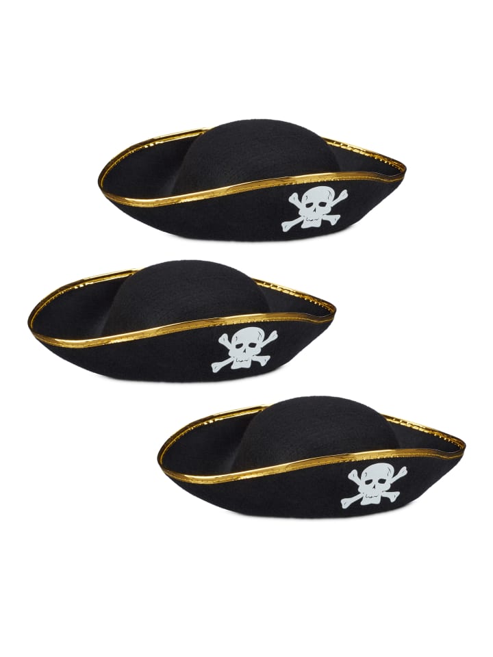 relaxdays 3x Piratenhut in Schwarz günstig kaufen onesize