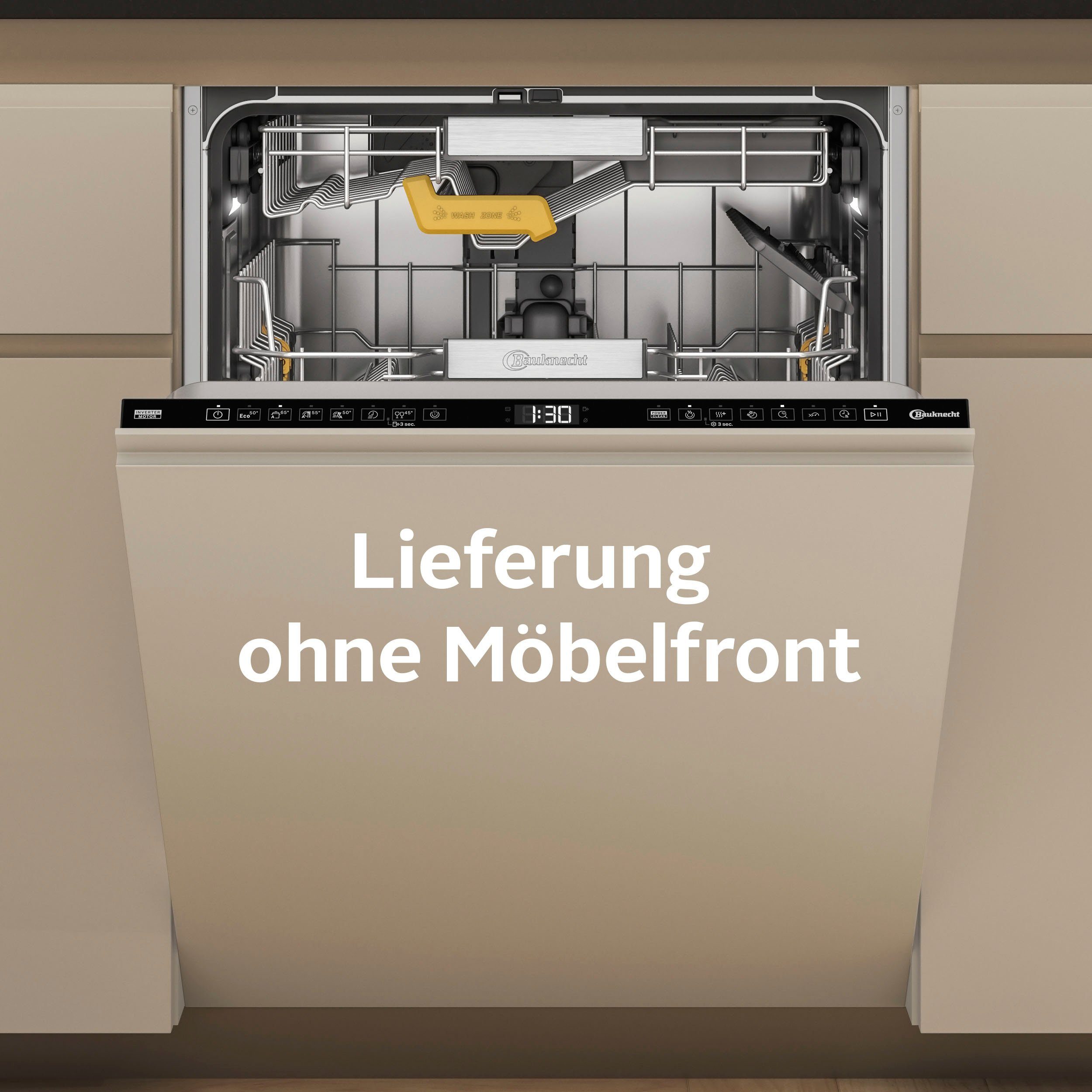 BAUKNECHT vollintegrierbarer Geschirrspüler, B8I HF58 TUC, 14 Maßgedecke, SpaceClean – die 3. Schublade für hohe Gläser und Müslischalen
