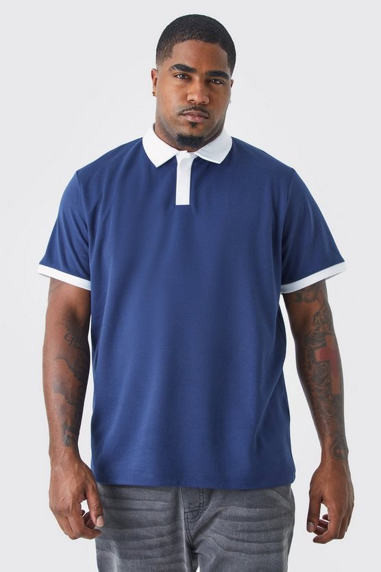 Plus Slim-Fit Poloshirt mit Kontrast-Kragen