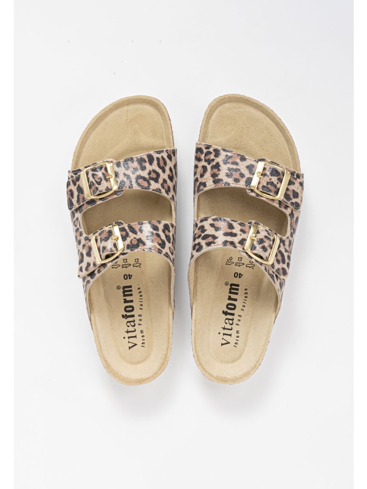 VITAFORM Veloursleder Pantoletten in leopard günstig kaufen