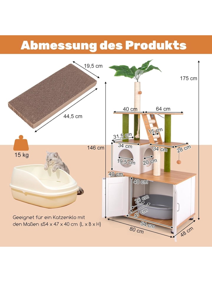 COSTWAY 2in1 Kratzbaum mit Katzenschrank in Beige günstig kaufen onesize