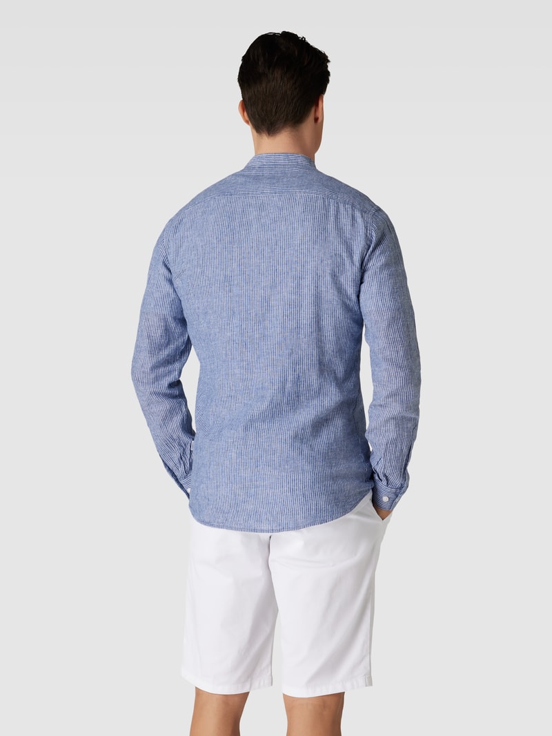 Slim Fit Freizeithemd mit Stehkragen in marineblau