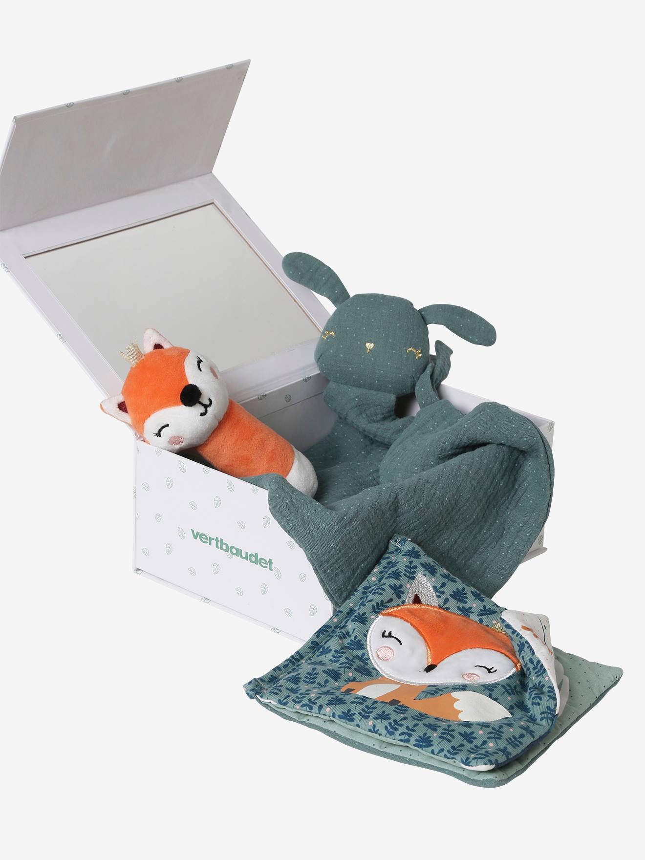 Coffret cadeau 3 pièces : doudou lange + hochet + livre imagier tanzanie