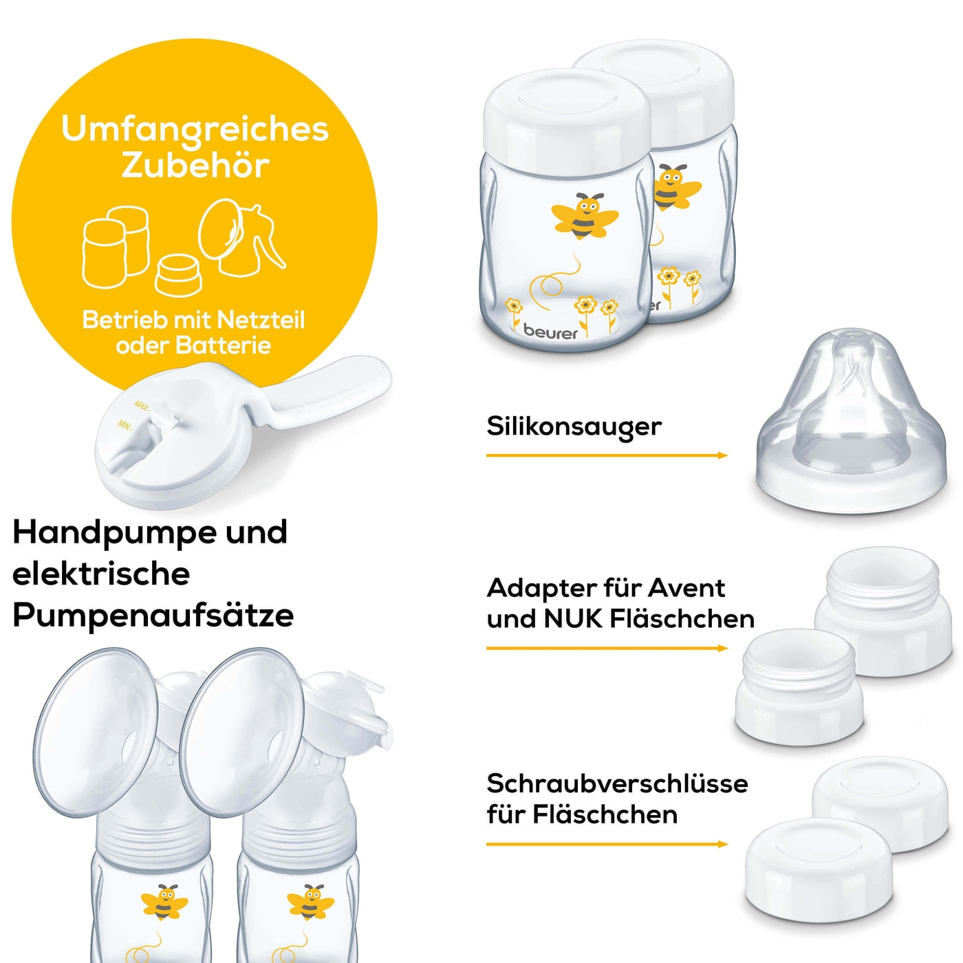 Beurer Elektrische Doppelmilchpumpe BY 70 Dual-Elektrische Doppelmilchpumpe inkl. Handpumpe & Anti-Kolik-System