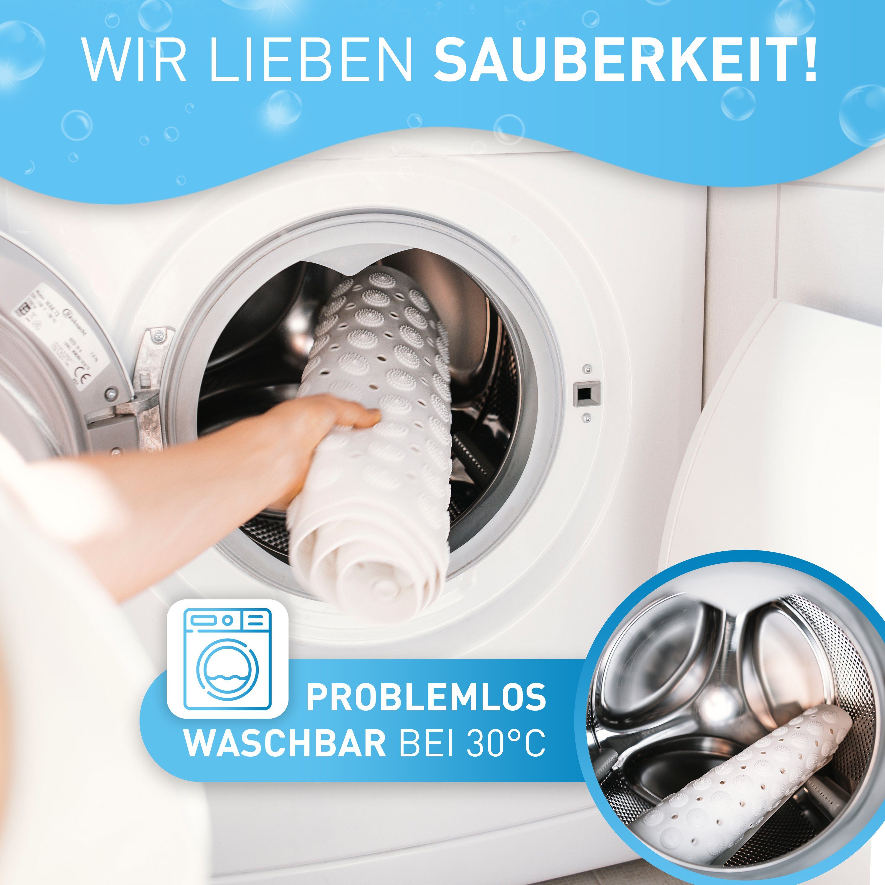 FLIPLINE® Wanneneinlage Badewannenmatte rutschfest Natura Hautsensitiv aus TPE kein PVC, Maße: 100x40cm, BPA Frei, Maschinenwaschbar - für Babys und Kinder