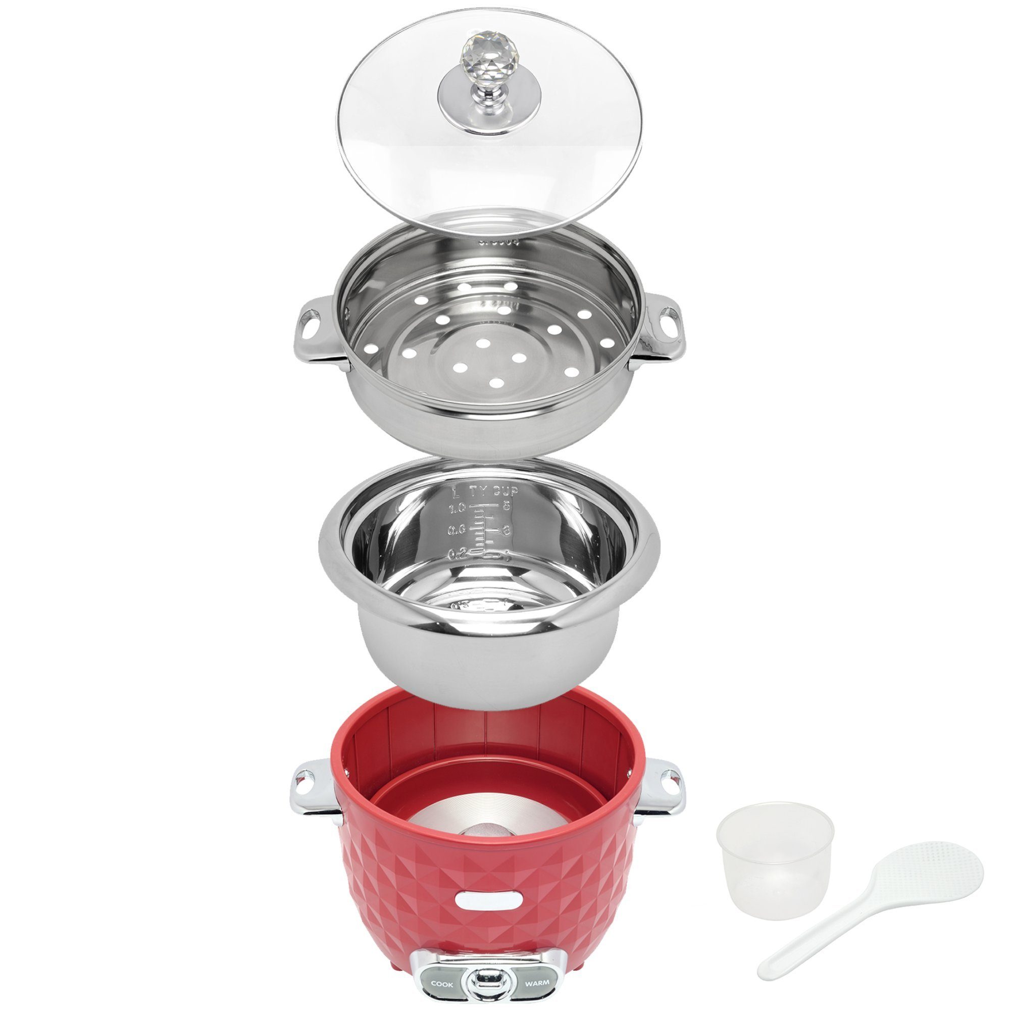 TurboTronic by Z-Line Reiskocher 1 Liter mit Dampfgareinsatz aus Edelstahl PLASTIKFREI, 400 W, mini Design Dampfgarer kleiner Reistopf Milchreis Cooker