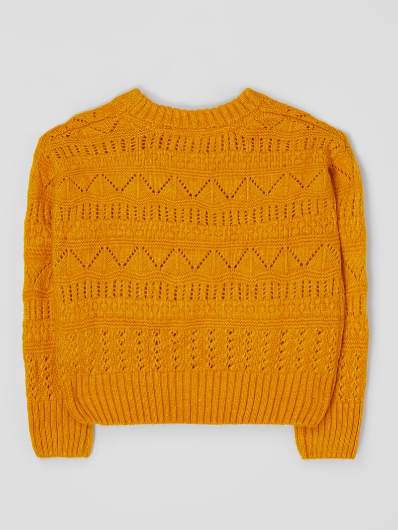 Pullover mit Lochmuster Modell 'Xabrina' in senfgelb