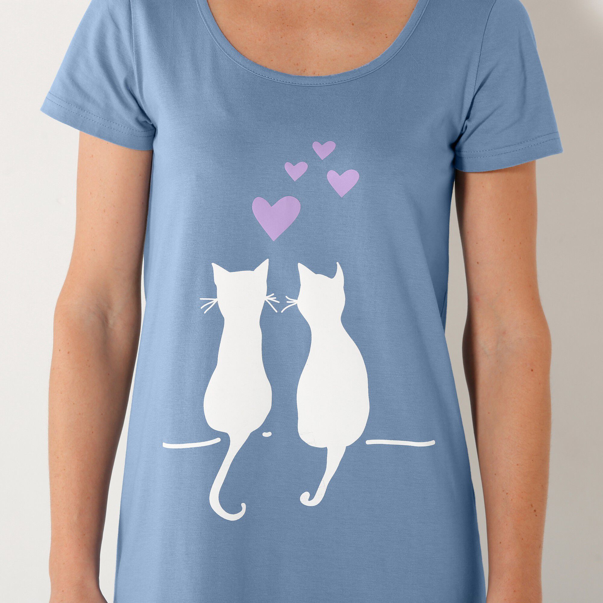 Chemise de nuit longue imprimé couple chats