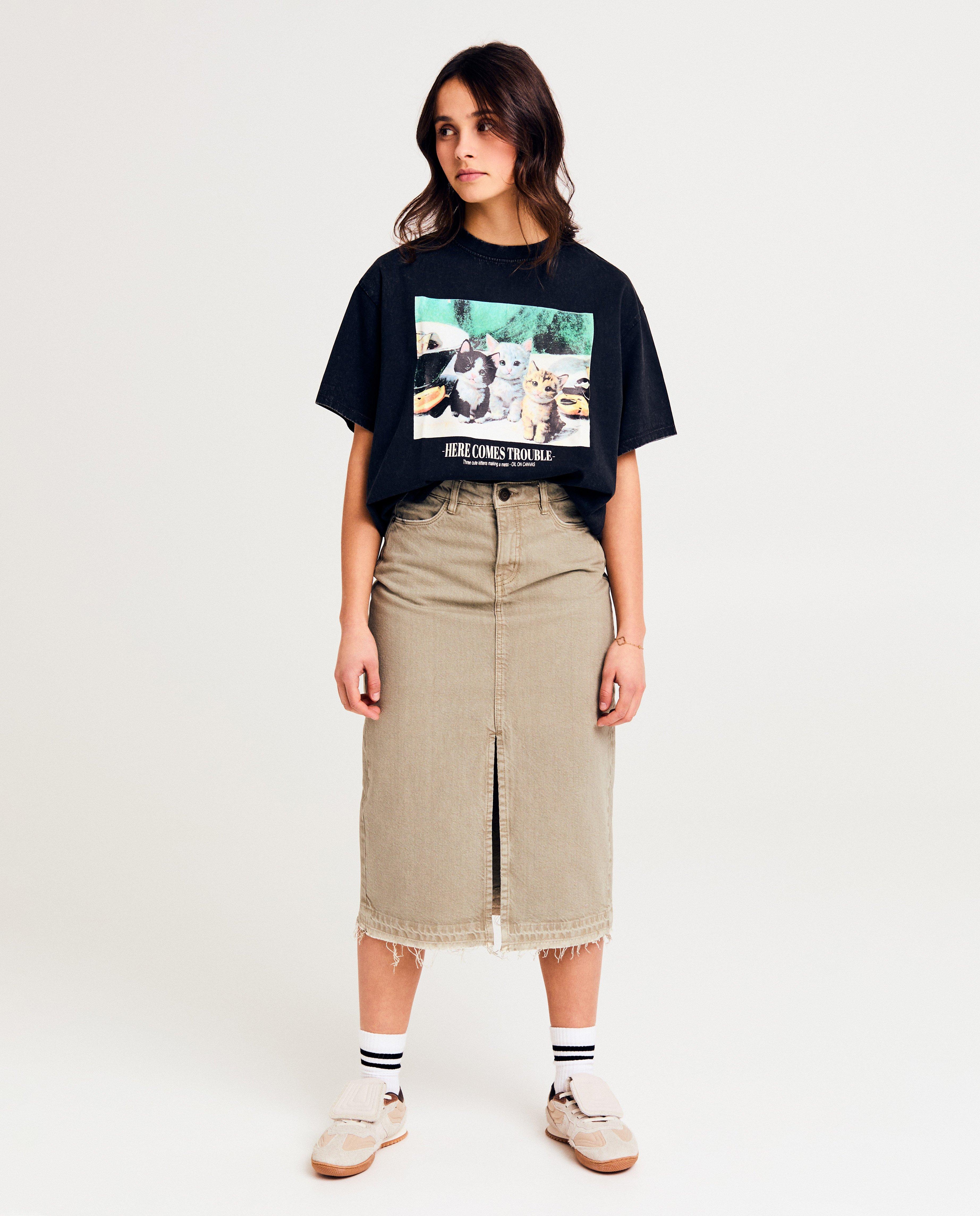 Tricou Groggy cu imprimeu de pisicuțe negru