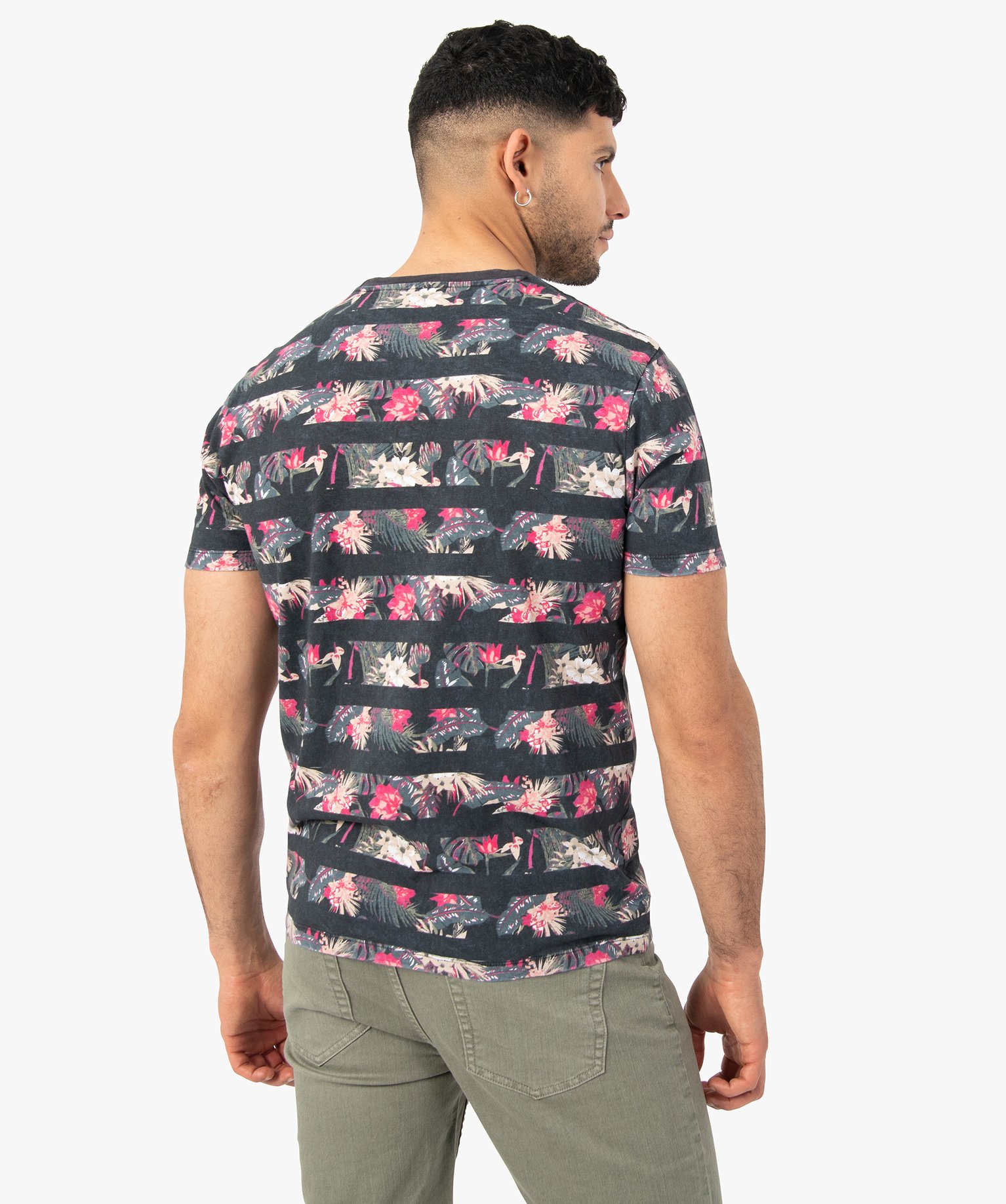 Tee-shirt homme à manches courtes avec motifs exotiques noir | GEMO