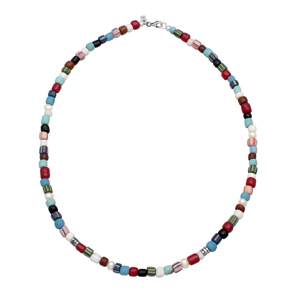 KUZZOI KUZZOI Collier Hommes Perles de verre multicolore tendance avec perles d'eau douc collier