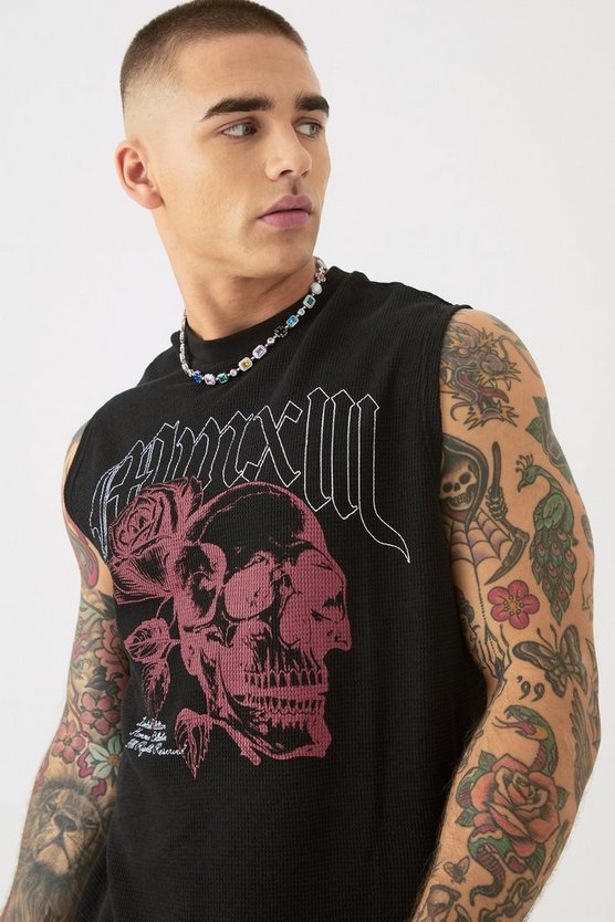 Tanktop mit Gothic Renaissance Totenkopf und Rosen Print