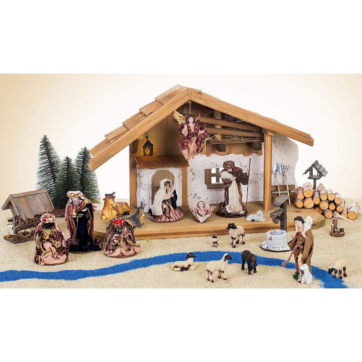 Krippenfiguren mit Stoffbekleidung, 2,5–13 cm