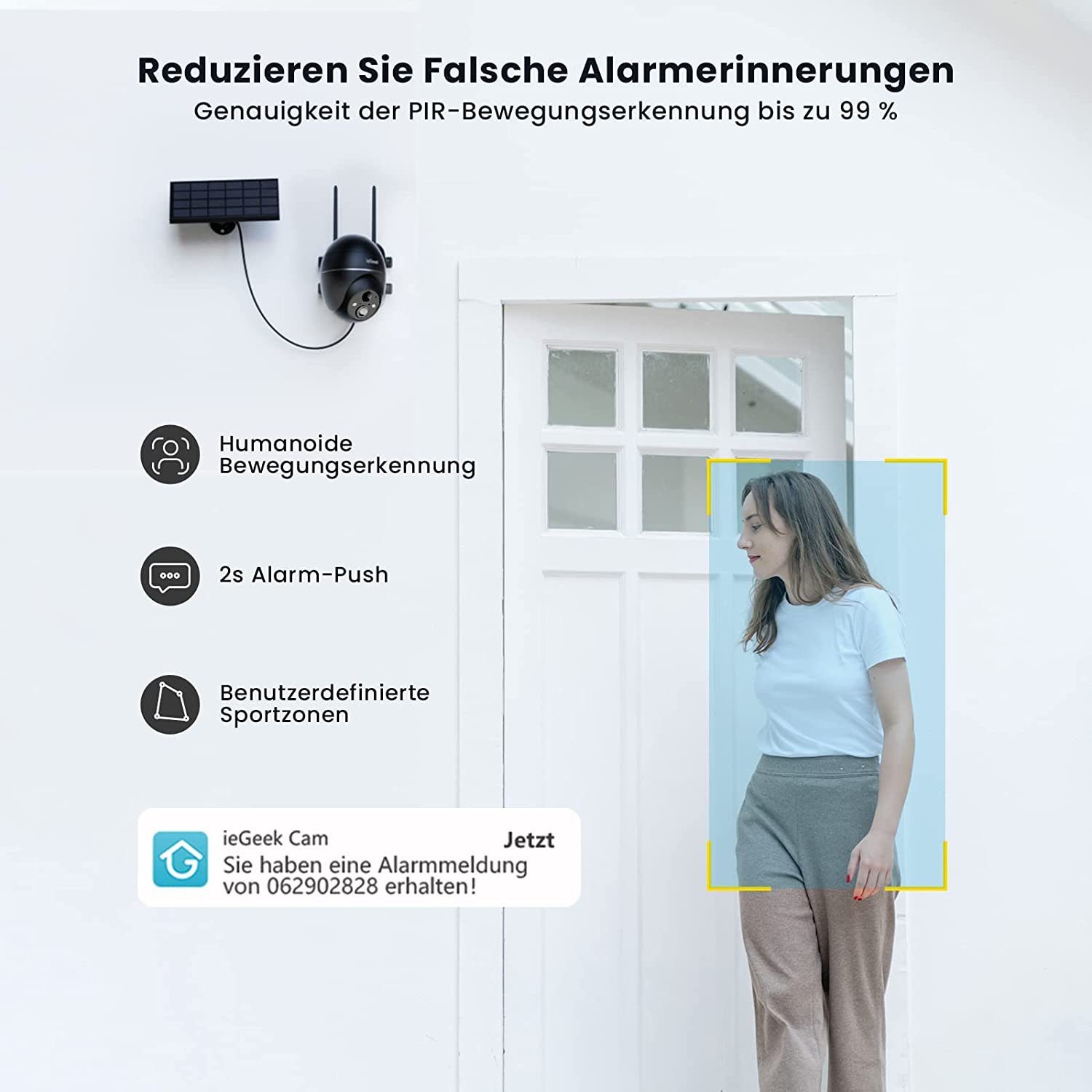 ieGeek 5MP 2K Überwachungskamera Akku PTZ Überwachungskamera WLAN Solarpanel Überwachungskamera (Außenbereic, Aussen, Außen, Innenbereich, PIR-Bewegungsmelder, 30M Farbige Nachtsicht, Zwei-Wege-Audio, 2.4GHZ WiFi, 4DBi WLAN-Antenne,Alexa Kamera, AI-A