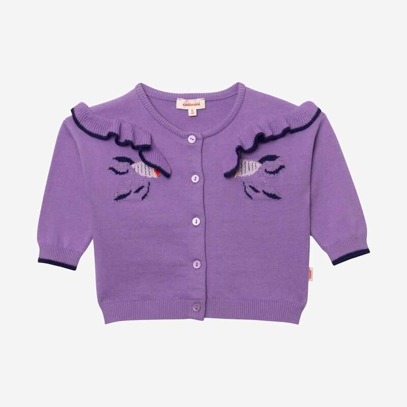 Cardigan bébé fille tricot brodé poissons violet Catimini