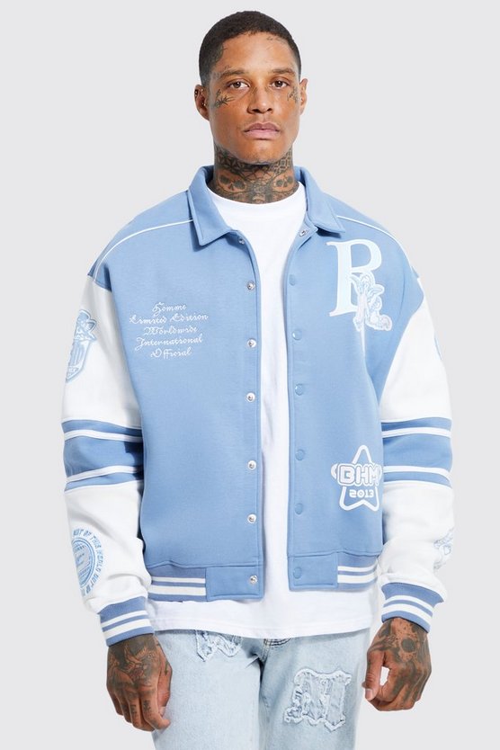 Kastige Jersey Harrington-Jacke mit 13-Applikation