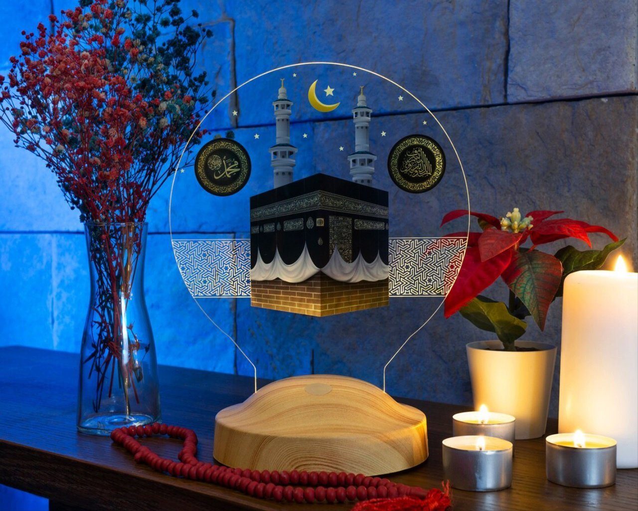 Geschenkelampe LED Nachttischlampe Kaaba Nachtlampe Islamic Dekoanlass Geschenk für Muslimischen Freund, LED fest integriert, 6 Farben, LED Lampe