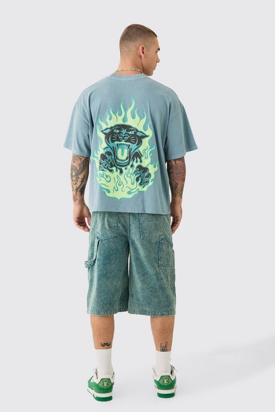 Kastiges Oversize T-Shirt mit Flammen-Print