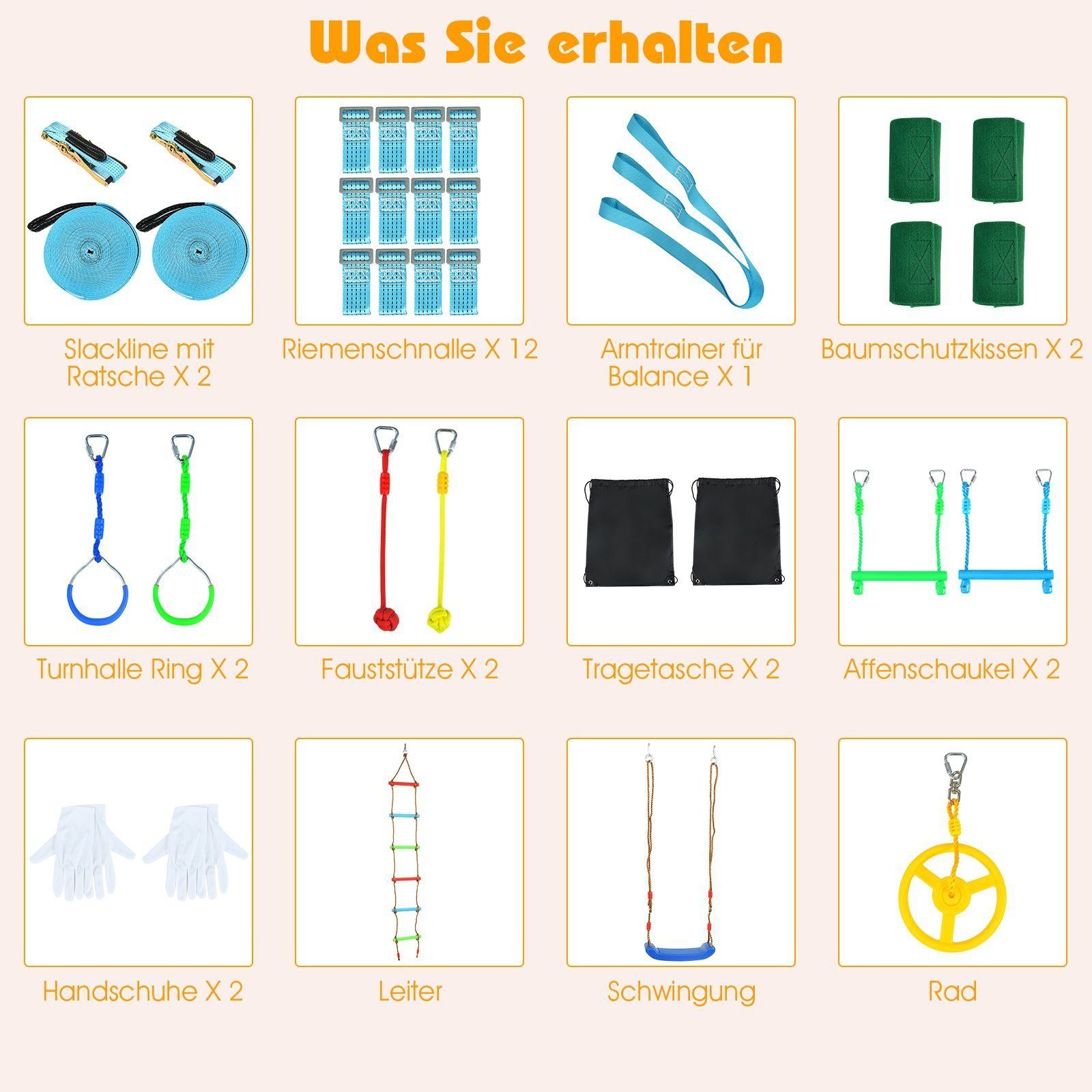 KOMFOTTEU Slackline Trainingsgerät, 32 Teile,ab 3 Jahren