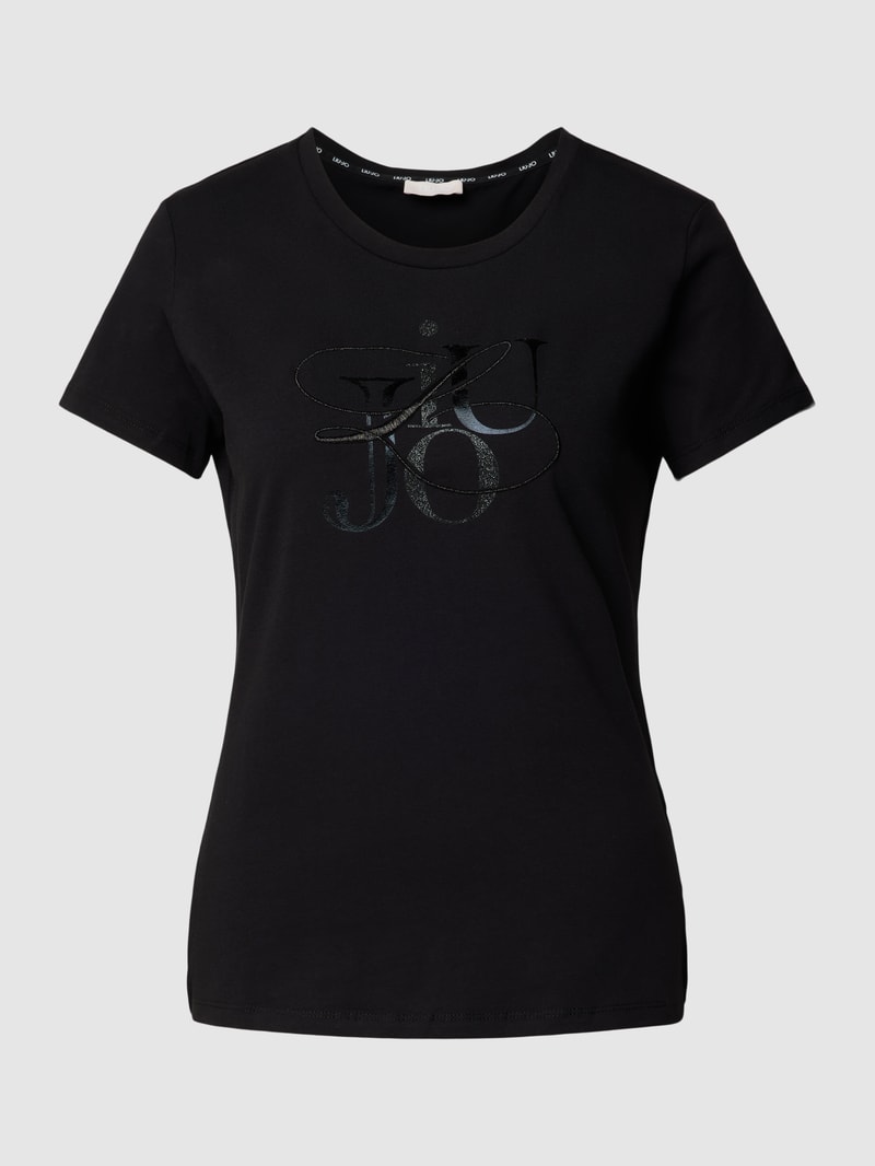 T-Shirt mit Ziersteinbesatz in black