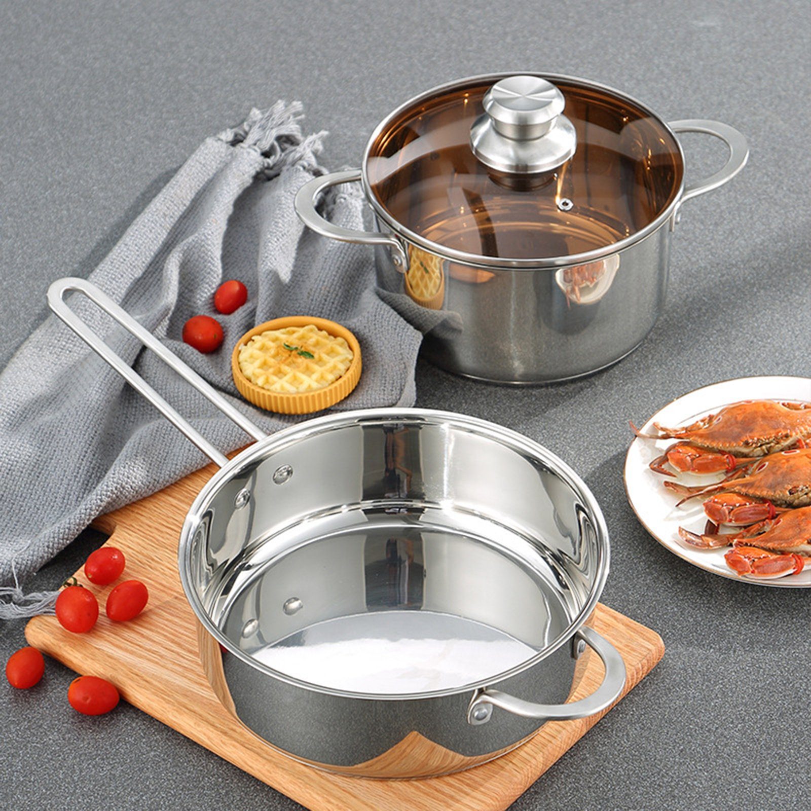 IBETTER Topf-Set Topfset aus Edelstahl, Kochtopf-Set mit Glasdeckel, Edelstahl (6-tlg), inkl. 3 Glasdeckel, Induktion