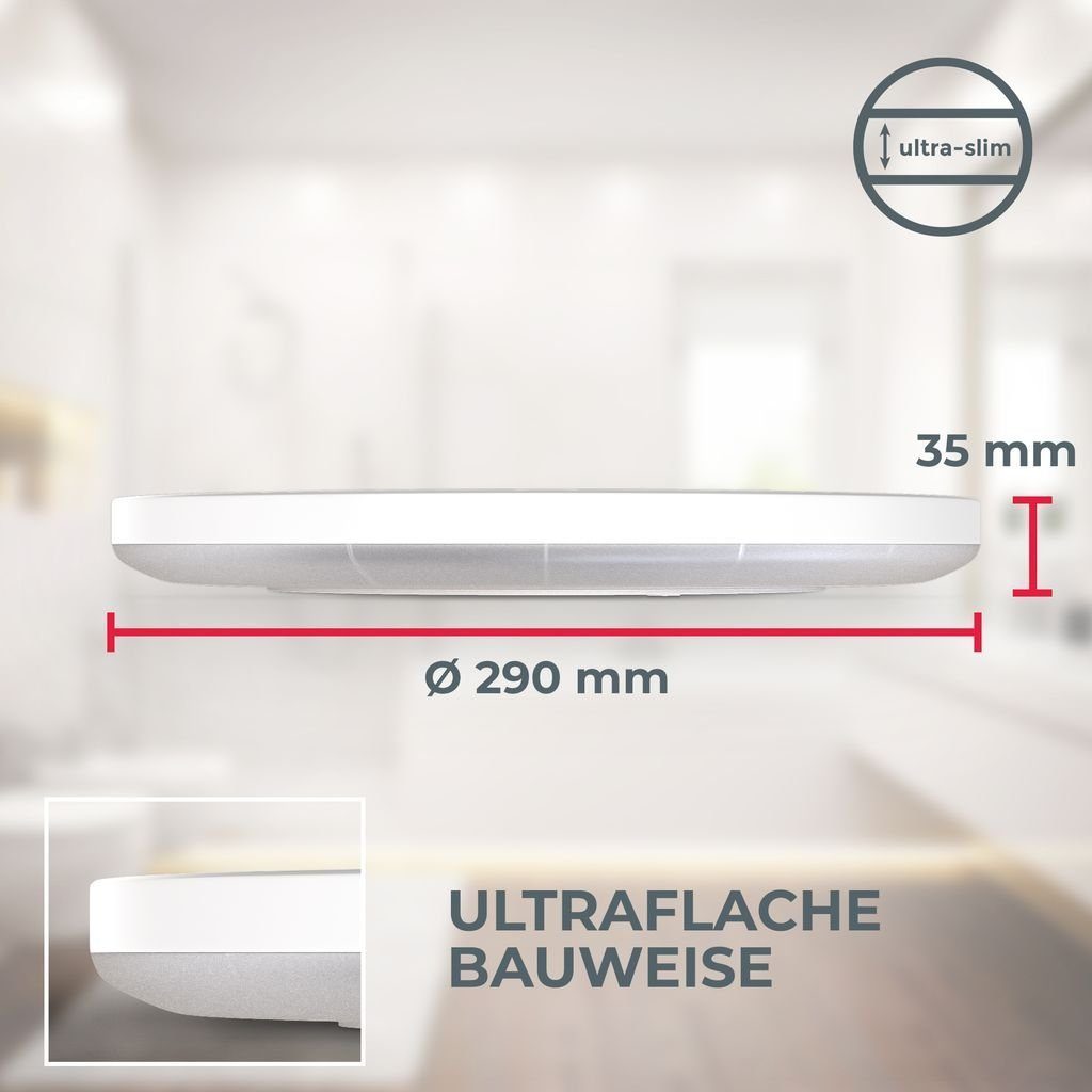 B.K.Licht Deckenleuchte Deckenlampe 18W 2.400lm IP44 4.000K - BKL1558, LED fest integriert, Spritzwasserschutz Ultraflach Ø290x35 mm (DxH)