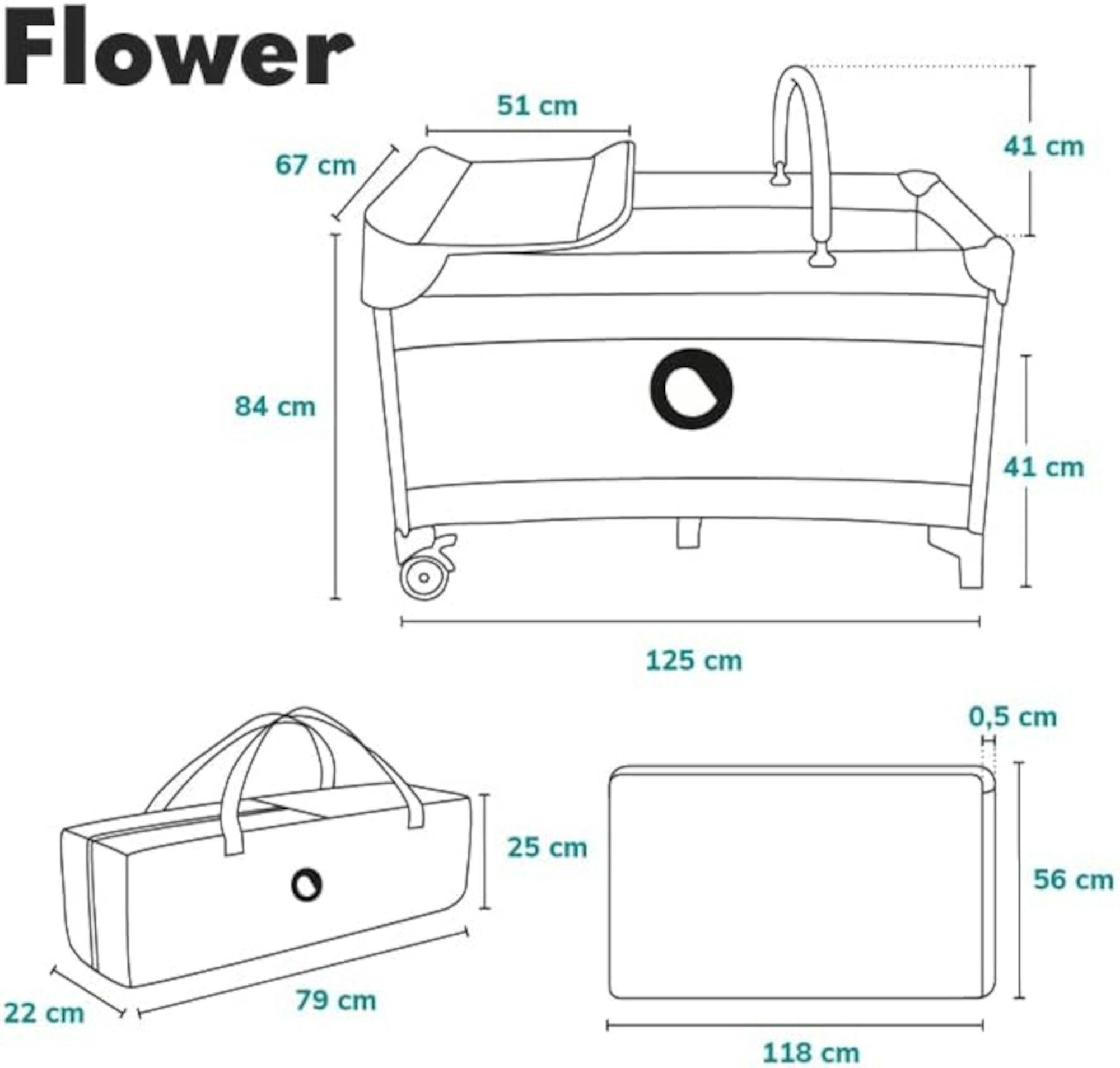 lionelo Baby-Reisebett FLOWER, 4in1:Laufstall Baby, Wickeltisch, Zwei Matratzenaufhängungshöhen