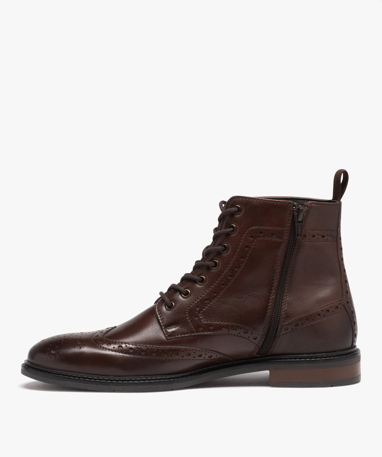 Boots homme dessus en cuir uni à bout fleuri - Taneo marron | GEMO