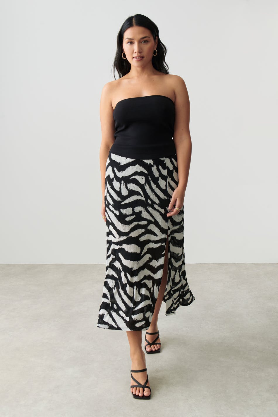 Crinkled midi skirt