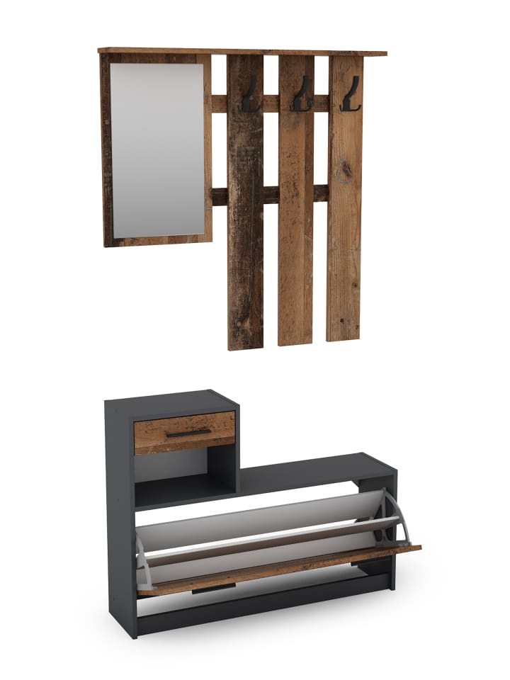 byLiving Garderoben-Set TAMINA in Old Wood / Anthrazit - (B) 97 x (H) 190 x (T) 25 cm günstig kaufen onesize
