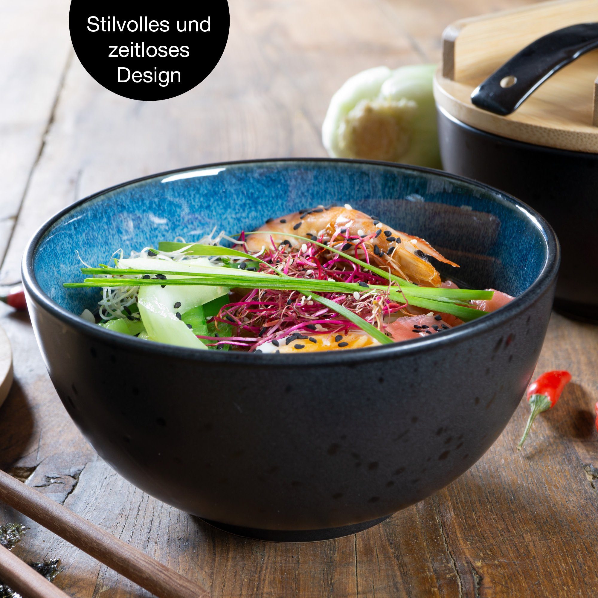 Moritz & Moritz Suppenschüssel 2x Ramen Schüssel Blau, Keramik, (2 Personen), Ramen Bowl Set