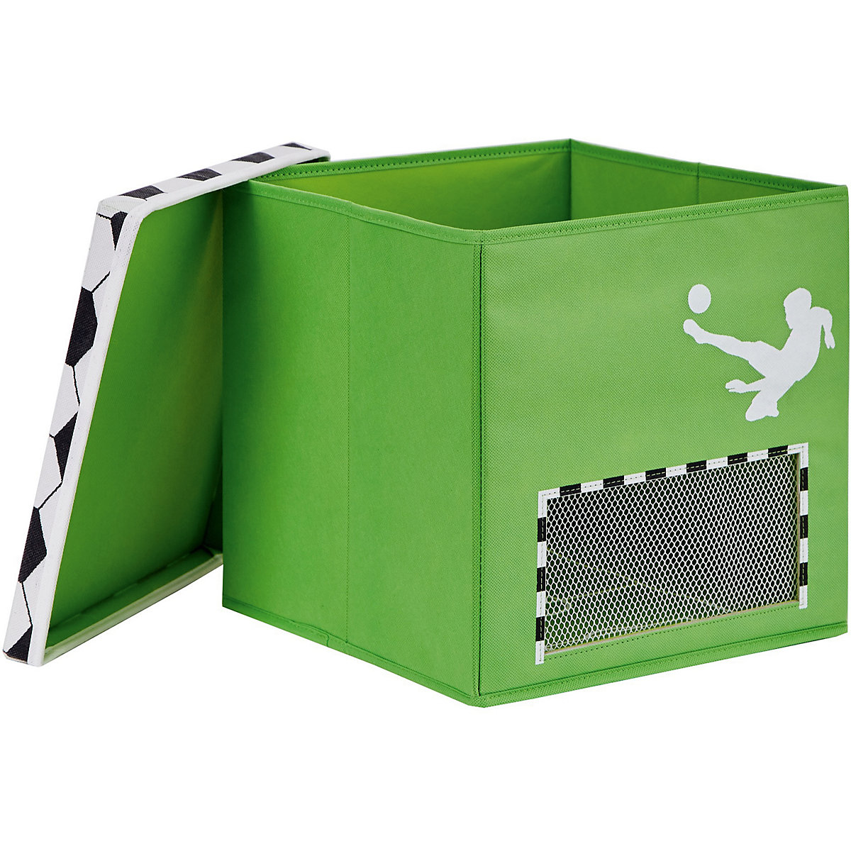 Aufbewahrungsbox Fußball, mit Sichtfenster Tornetz, 30 x 30 x 30 cm