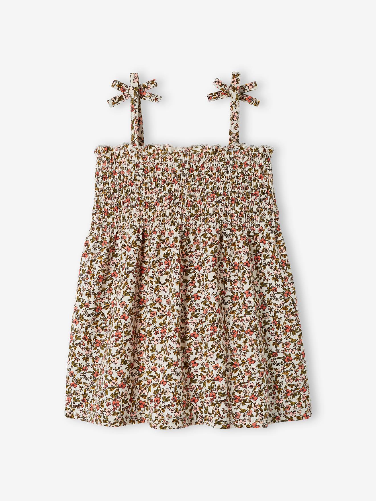 Vertbaudet Mädchen Top mit Blumenprint, gesmokt Oeko-Tex - pfirsich