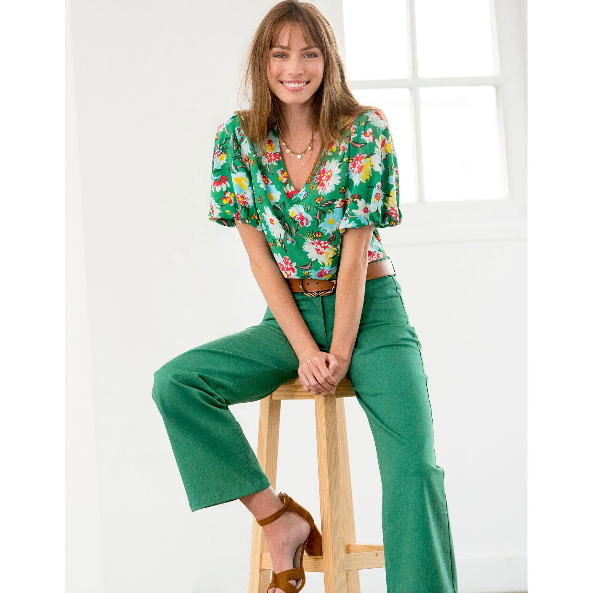 Pantalon couleur coupe large 5 poches
