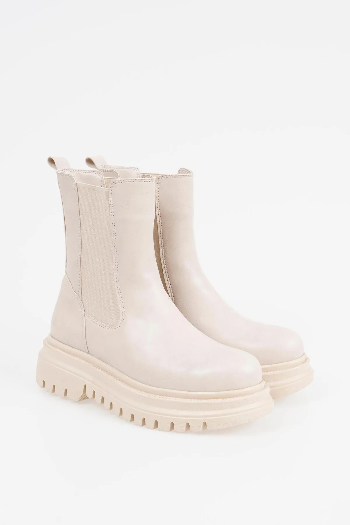 CZ London  Damen-Chelsea-Stiefel ohne Schnürsenkel, dicke, elastische Schuhe mit gezackter Sohle