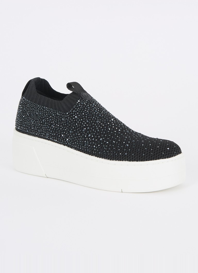 Baskets Dune London ornées de strass et dotées d'une tige en maille.