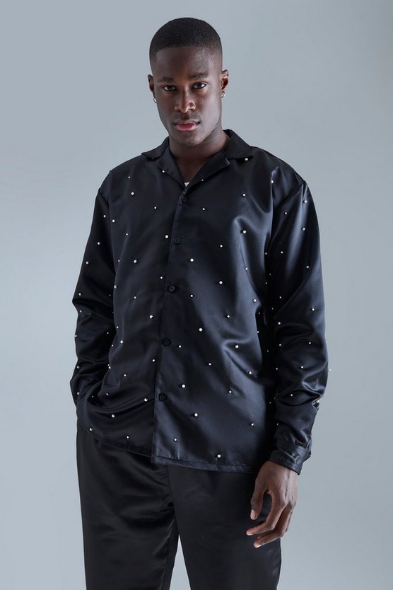 Langärmliges verziertes Satin-Hemd und Hose
