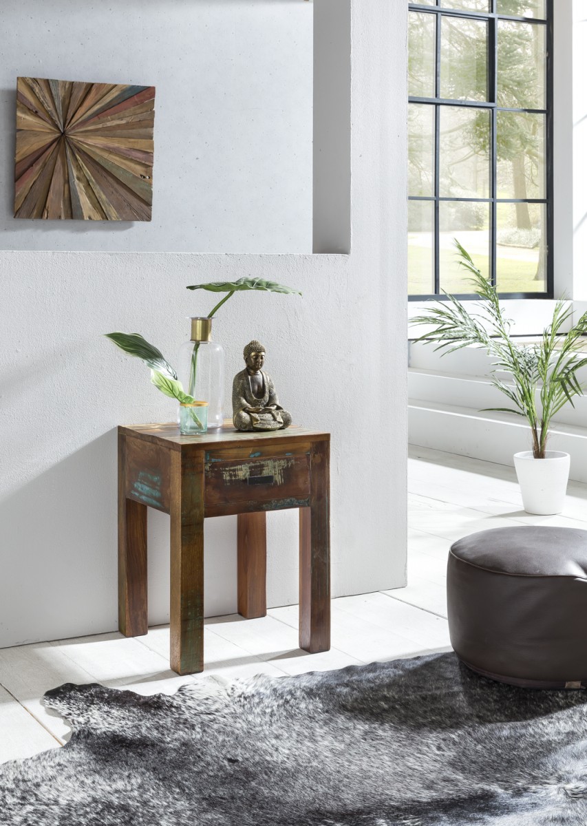 Wohnling Shabby-Chic Nachttisch KALKUTTA Mango-Holz