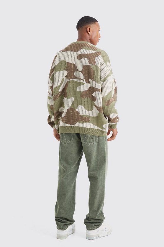 Gerippter Oversize Camouflage-Strickpullover