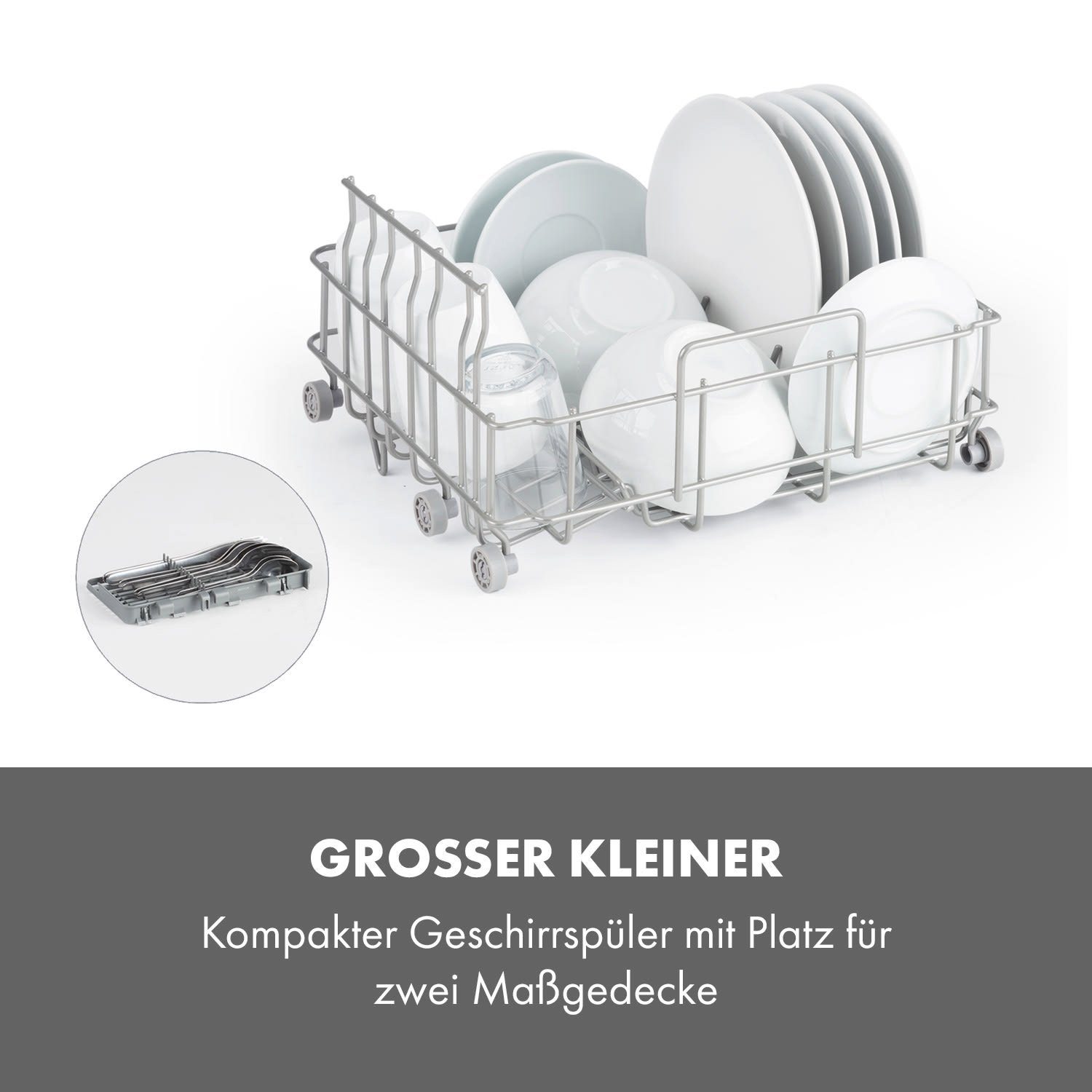 Klarstein Standgeschirrspüler Aquatica Geschirrspüler freistehend installationsfrei 2 Gedecke 860W, 10034126