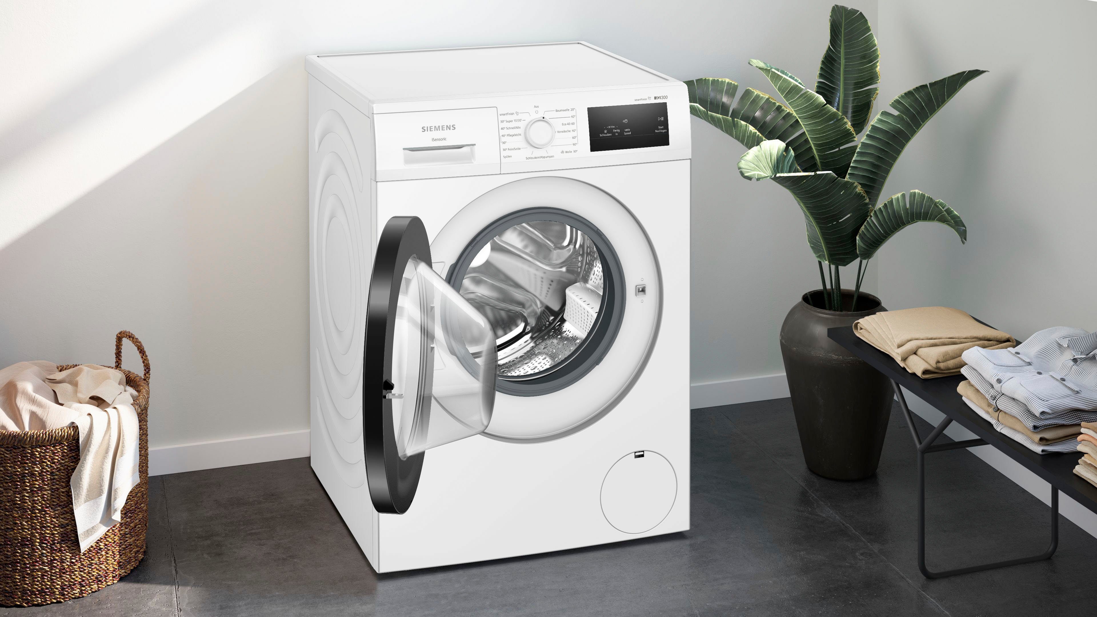 SIEMENS Waschmaschine iQ300 WM14N0A4, 8 kg, 1400 U/min, smartFinish – glättet dank Dampf sämtliche Knitterfalten