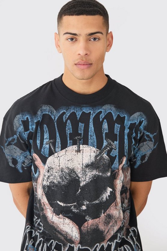 Oversize T-Shirt mit Totenkopf-Print