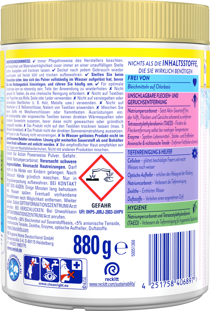 Fleckenentferner Pulver Oxi Action Weiß, 880 g