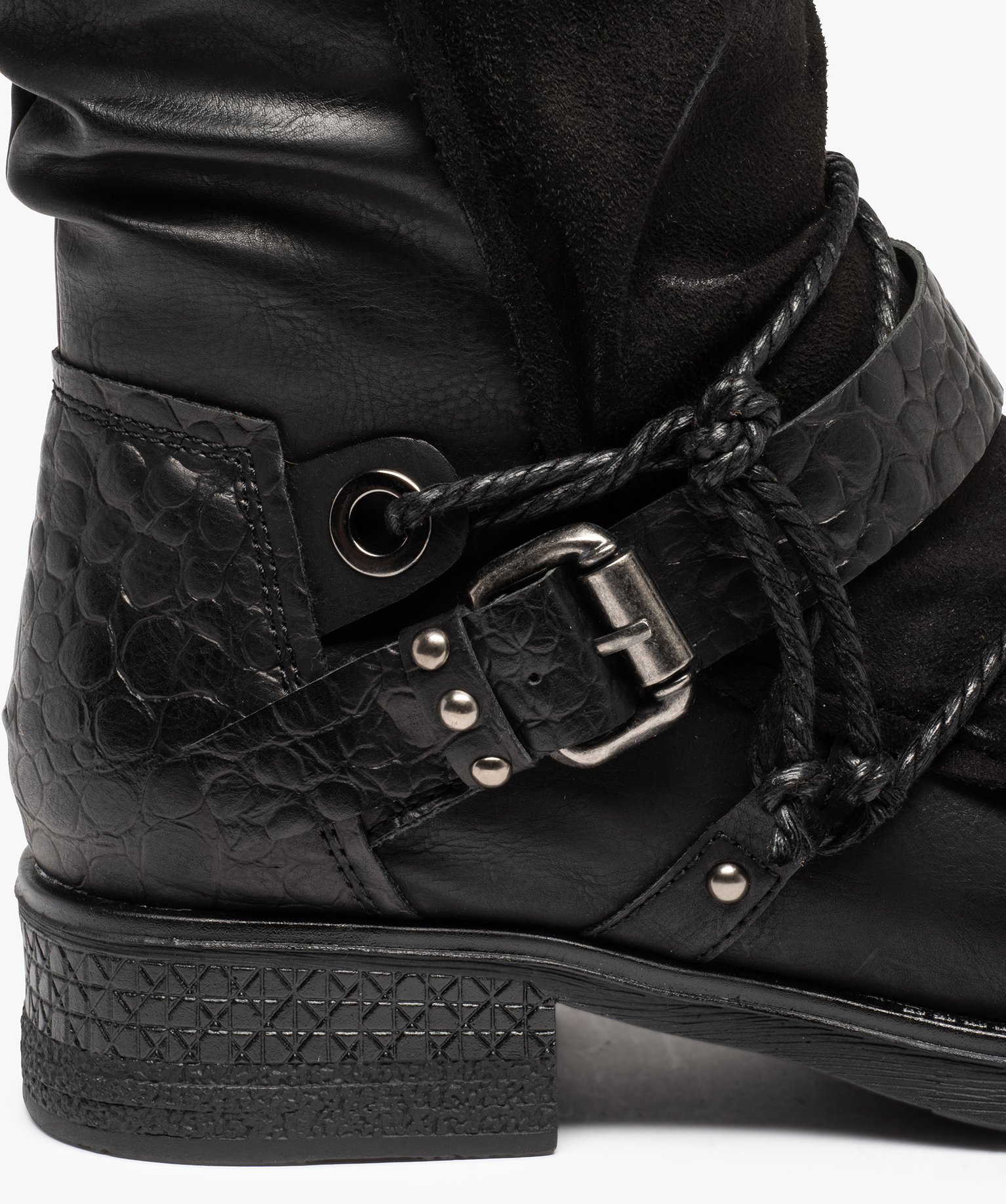 Bottes femme unies style motard à brides fantaisie noir | GEMO