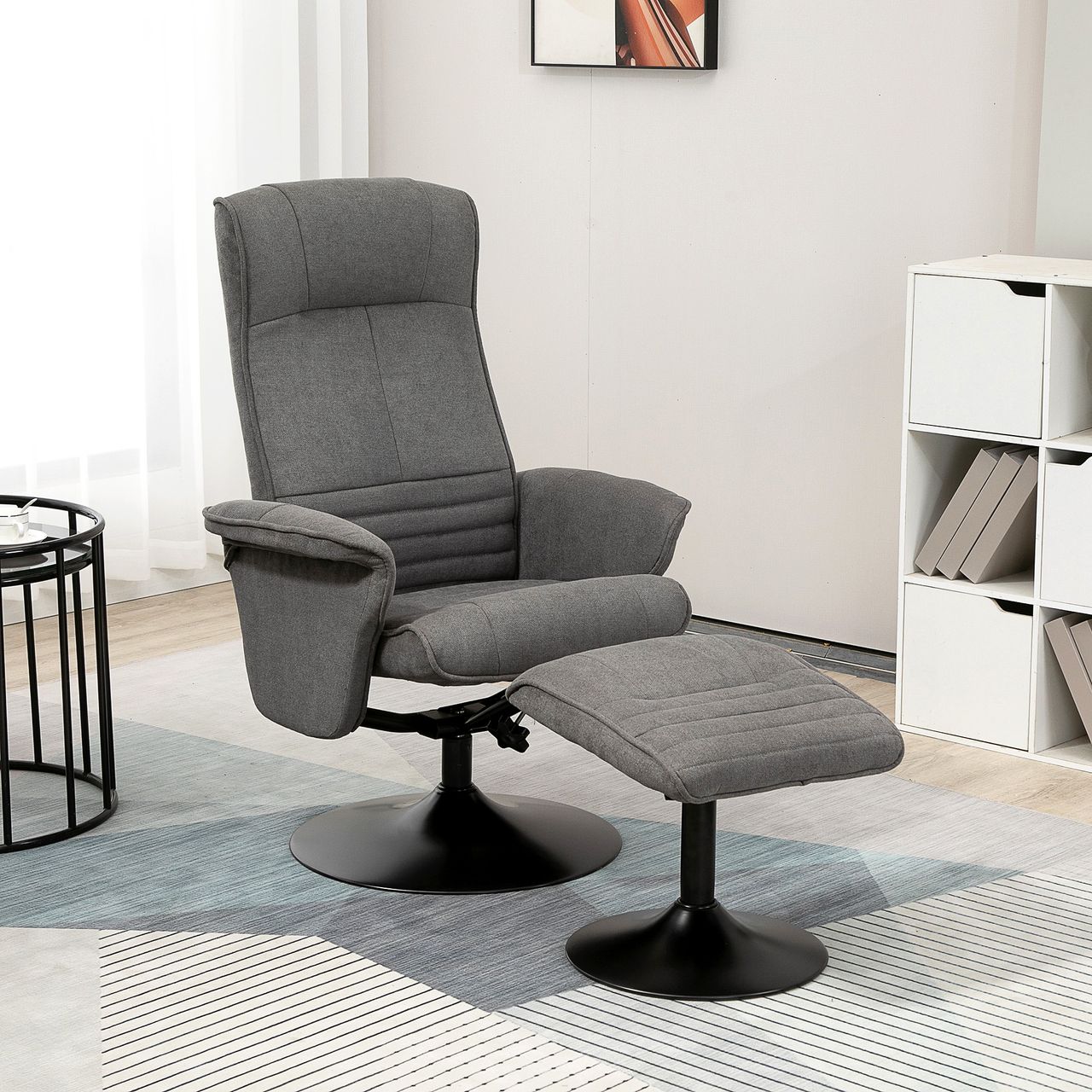 HOMCOM Relaxsessel mit Fußhocker verstellbare Rückenlehne für Schlafzimmer Schaumstoff Dunkelgrau 69 x 71 x 104 cm